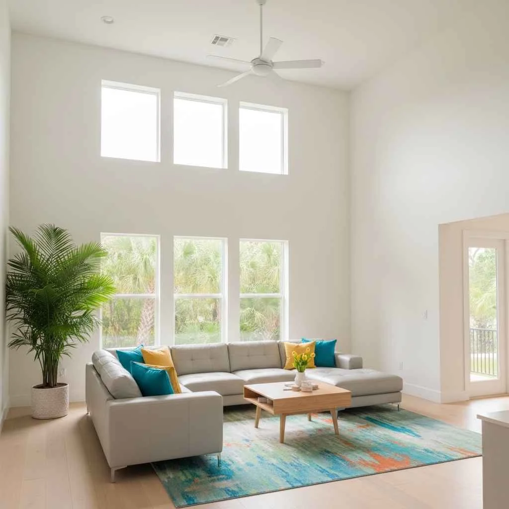 Bright, freshly painted Florida living room with natural light