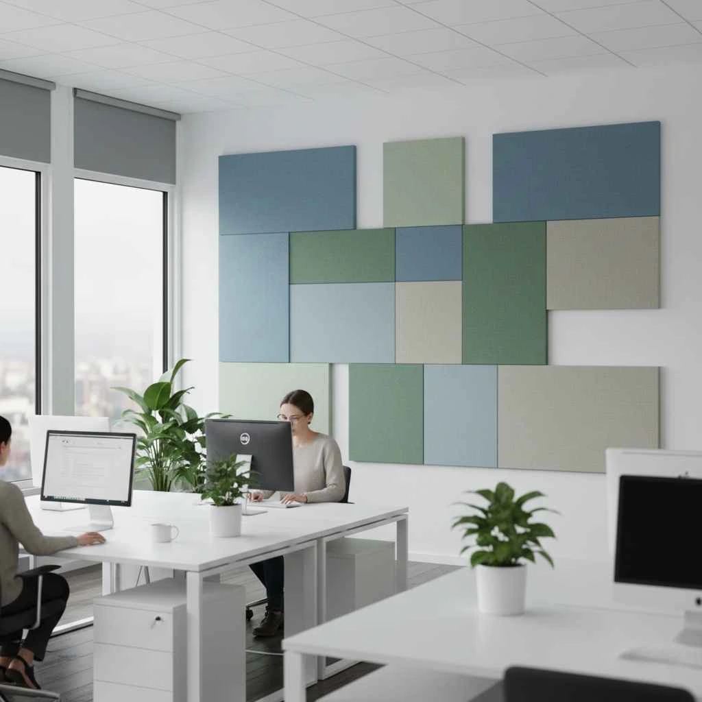 Modern office with installed acoustical wall panels