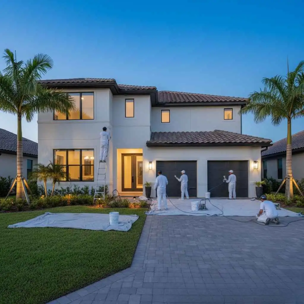 Professional painters working on a Florida home exterior