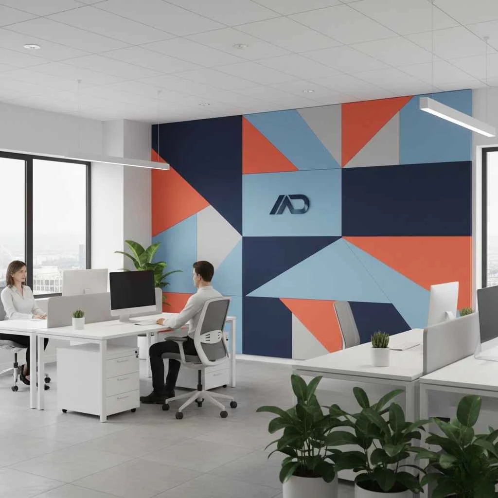 Stylish acoustical panels matching office branding