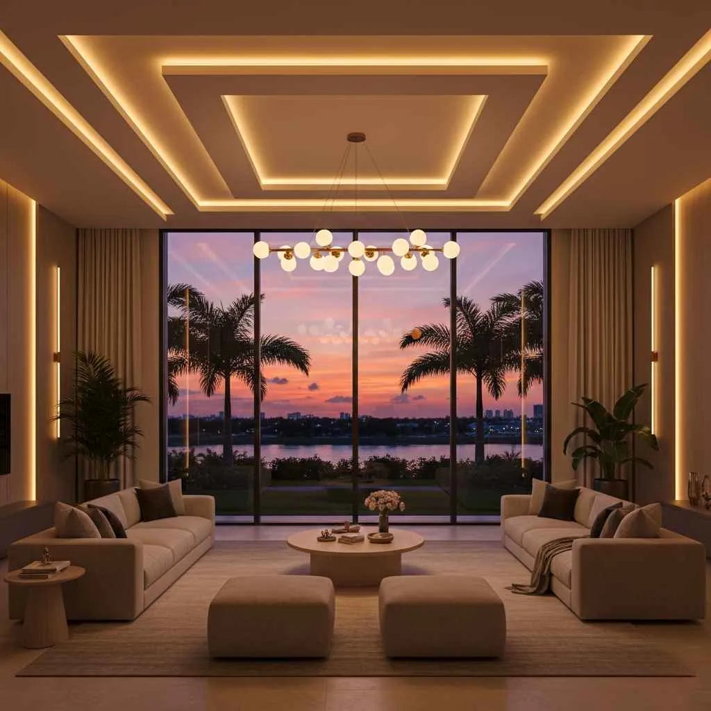 Tray ceiling with LED accent lighting in a Florida home.