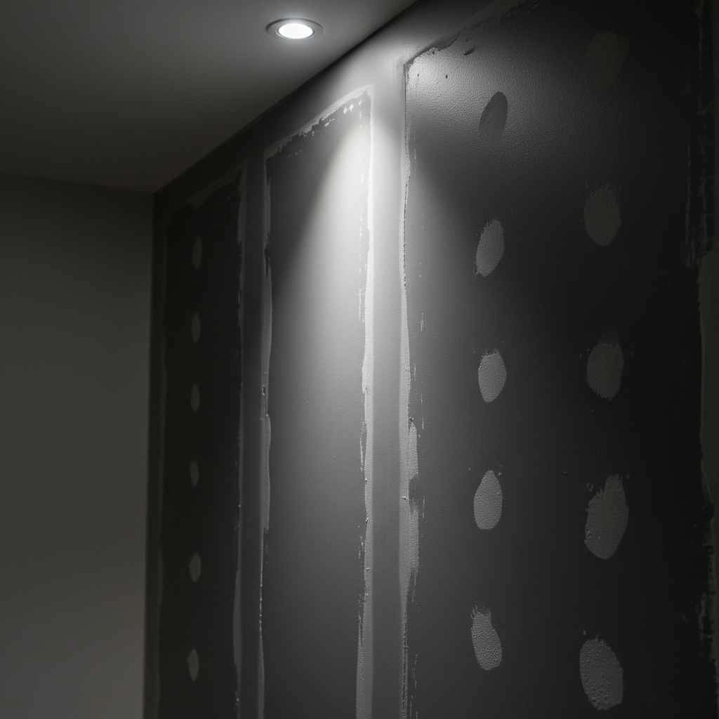  Visible drywall seams under interior lighting