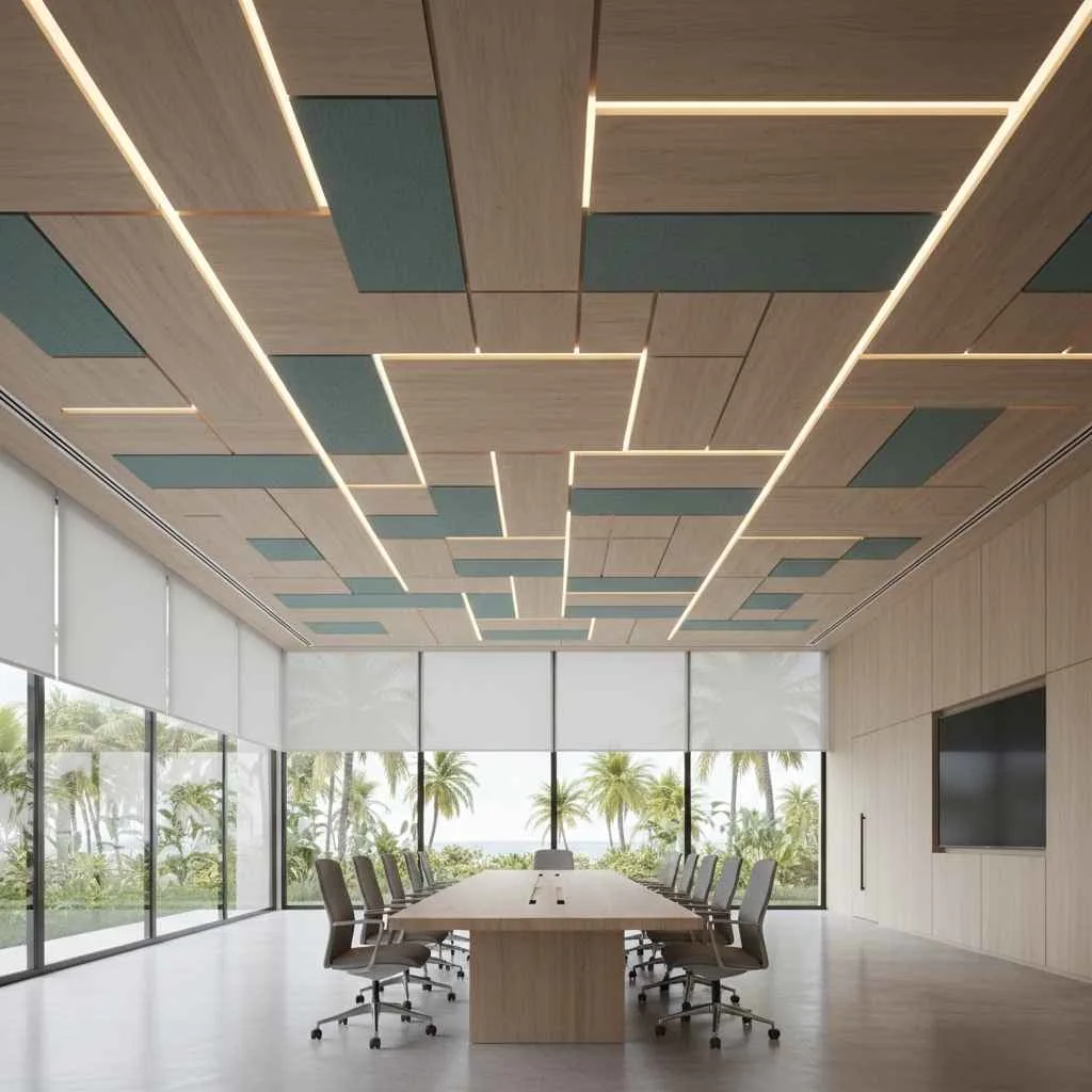 Custom baffles with modern design in a Florida conference hall